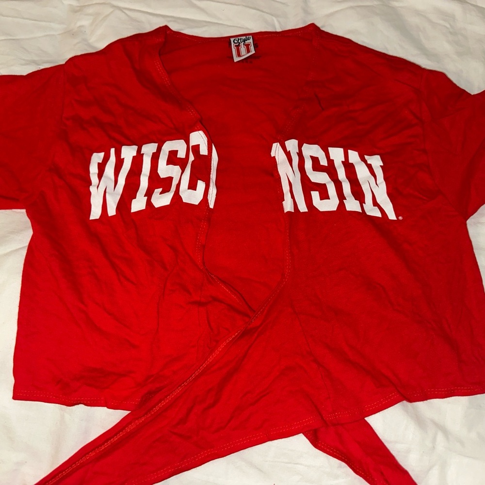 Red Wisconsin Tie-Front Top